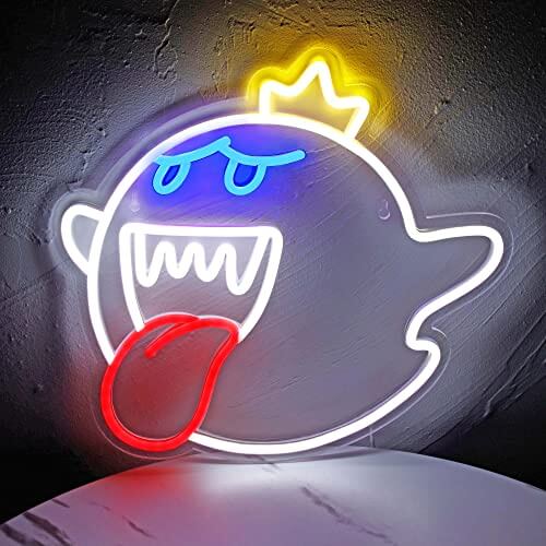 Neon Sign King Boo The Ghost Face LED Neon Light Mario Lamp Acrylic Sign for Game Room Decor Gaming Light Accessory Gifts for Boy Room Decor (White) - Gifts for guy friends made simple. Find unique gift Ideas for guys friends. Gifts for guys in their 20s.