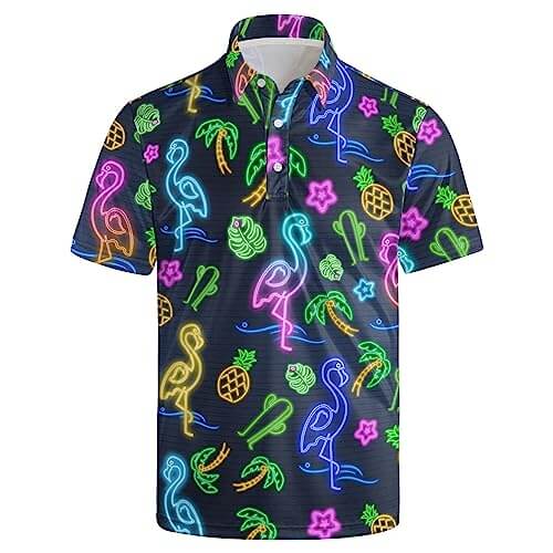 Hawaiian Neon Flamingo Men's Golf Shirt - Gifts for guy friends made simple. Find unique gift Ideas for guys friends. Gifts for guys in their 20s.