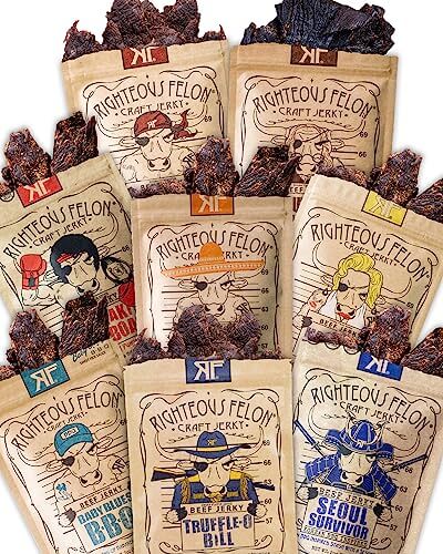 Righteous Felon Beef Jerky Variety Pack & Gift basket For Men - Gifts for guy friends made simple. Find unique gift Ideas for guys friends. Gifts for guys in their 20s.