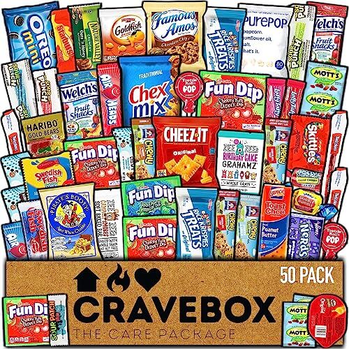 CRAVEBOX (Classic) Snack Gift Box & Care Package - 50 Count - Gifts for guy friends made simple. Find unique gift Ideas for guys friends. Gifts for guys in their 20s.